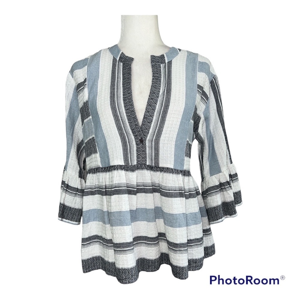 THML V-Neck Blue and White Stripe Babydoll Top Sz M
